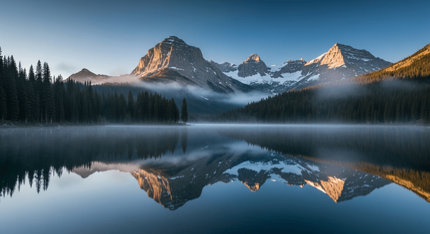 Peaceful mountain lake at dawn